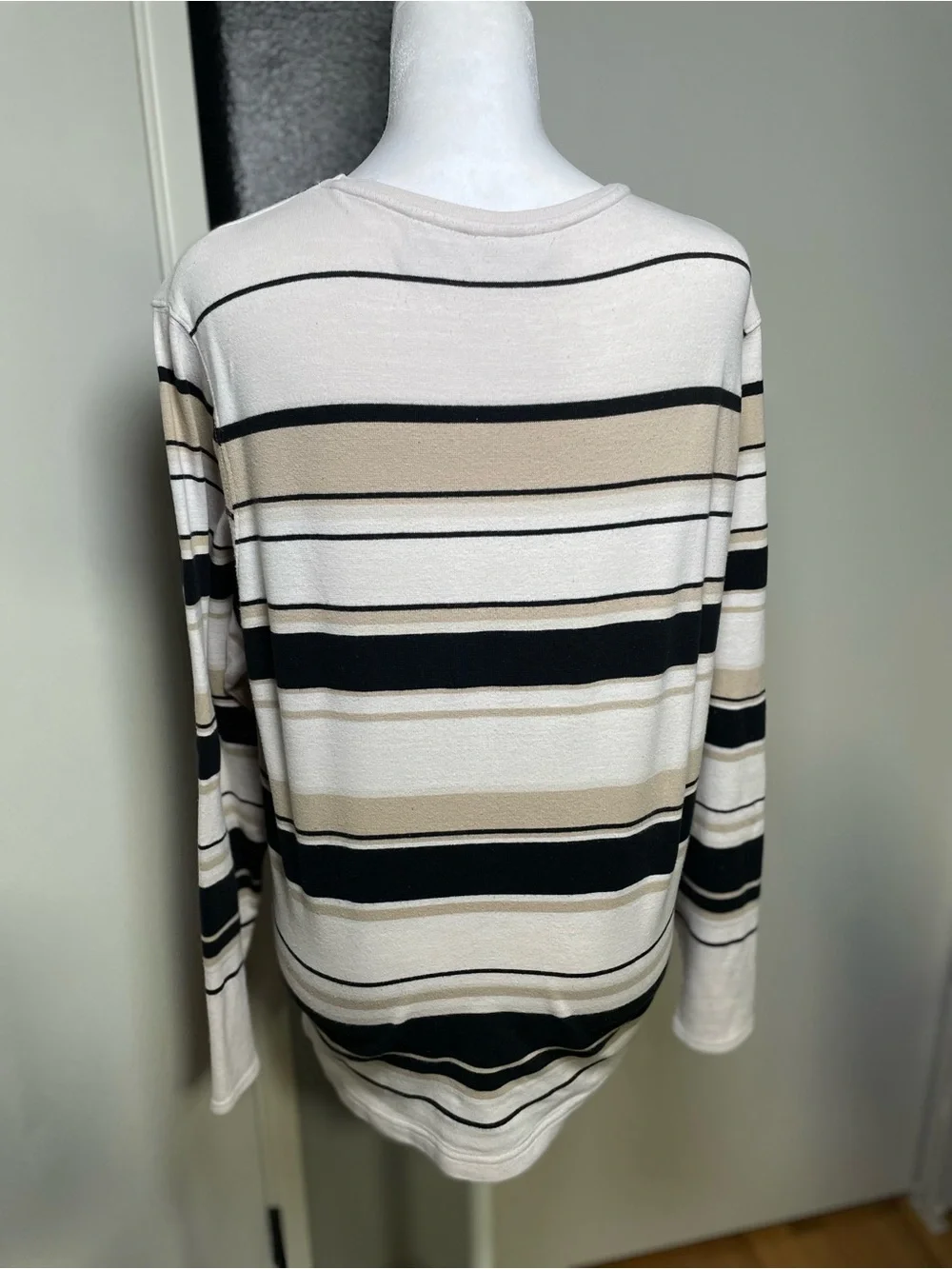 croft & barrow Cream, Black & Tan Striped Crewneck Sweater